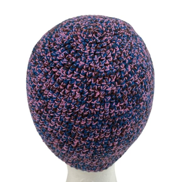 Adult Handmade Crochet Purple Blue Multicolor Skull Cap Beanie Hat - Picture 5 of 8